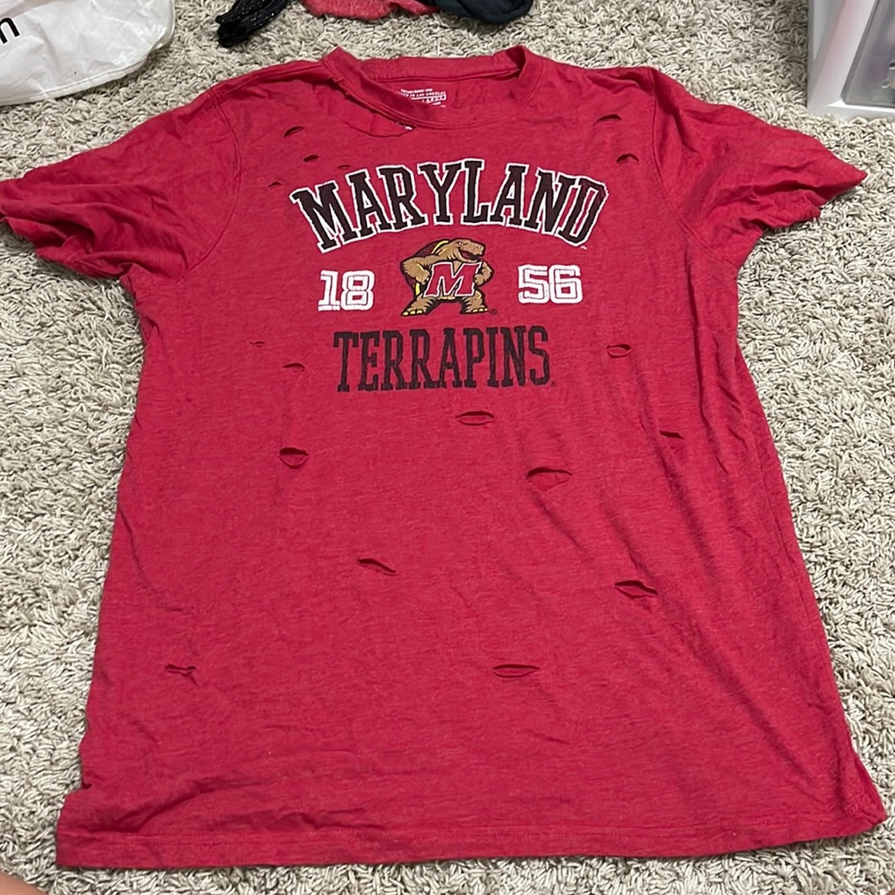 Red distressed University of Maryland tshirt
